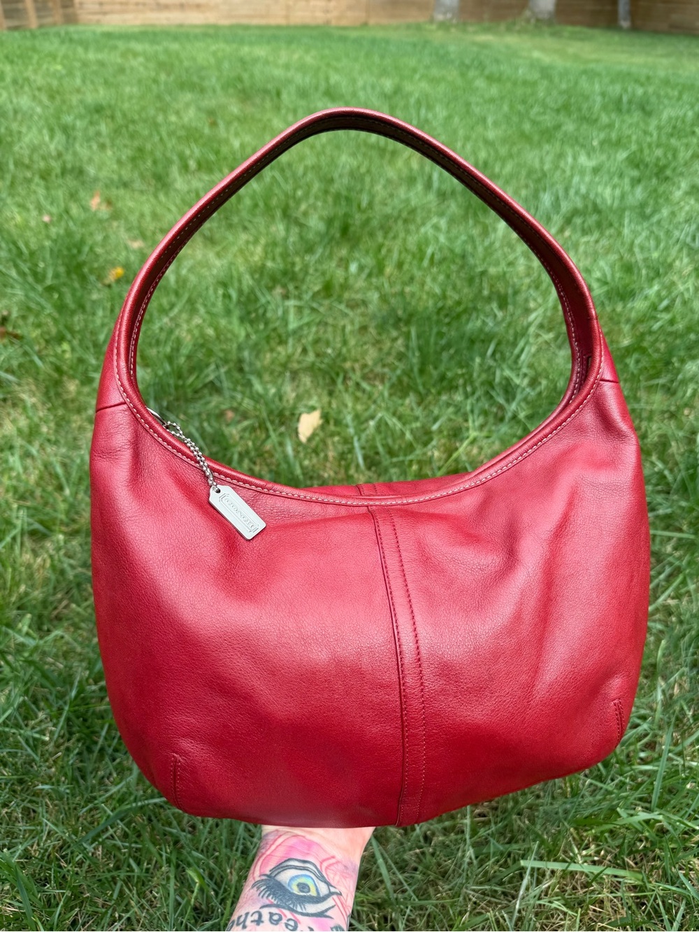 Coach Red Leather Shoulder Hobo Bag 9129